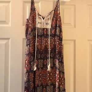 Boho Hippy Maxi Dress With Crochet Lace Details